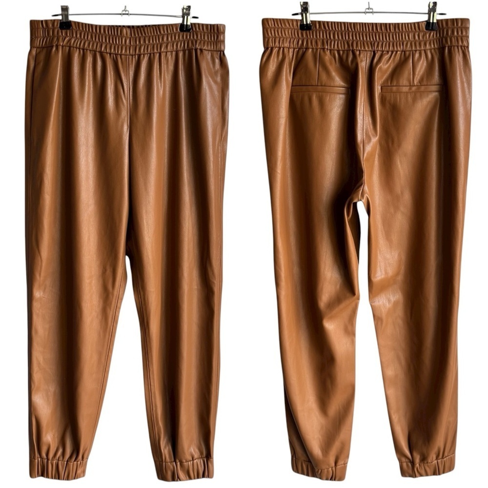 Alice + Olivia Pete Faux Leather Camel Jogger Cropped Pants Sz M Brown Trousers